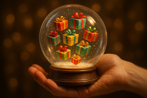 Globe plein de cadeaubdans 1 libe de main